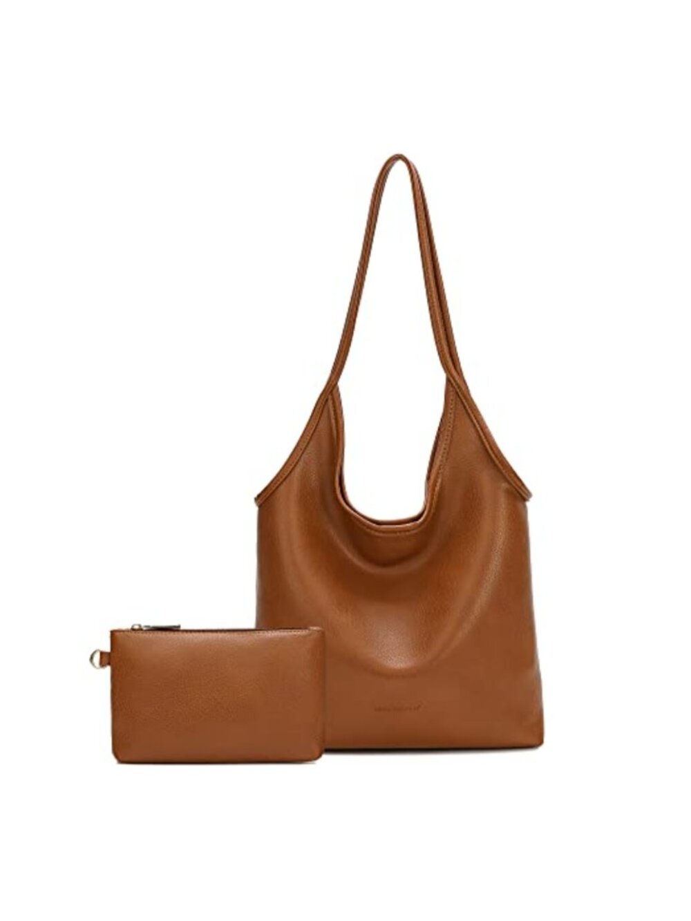 Women's Soft Vegan Leather Slouchy Hobo Shoulder Purse with Zipper Pouch